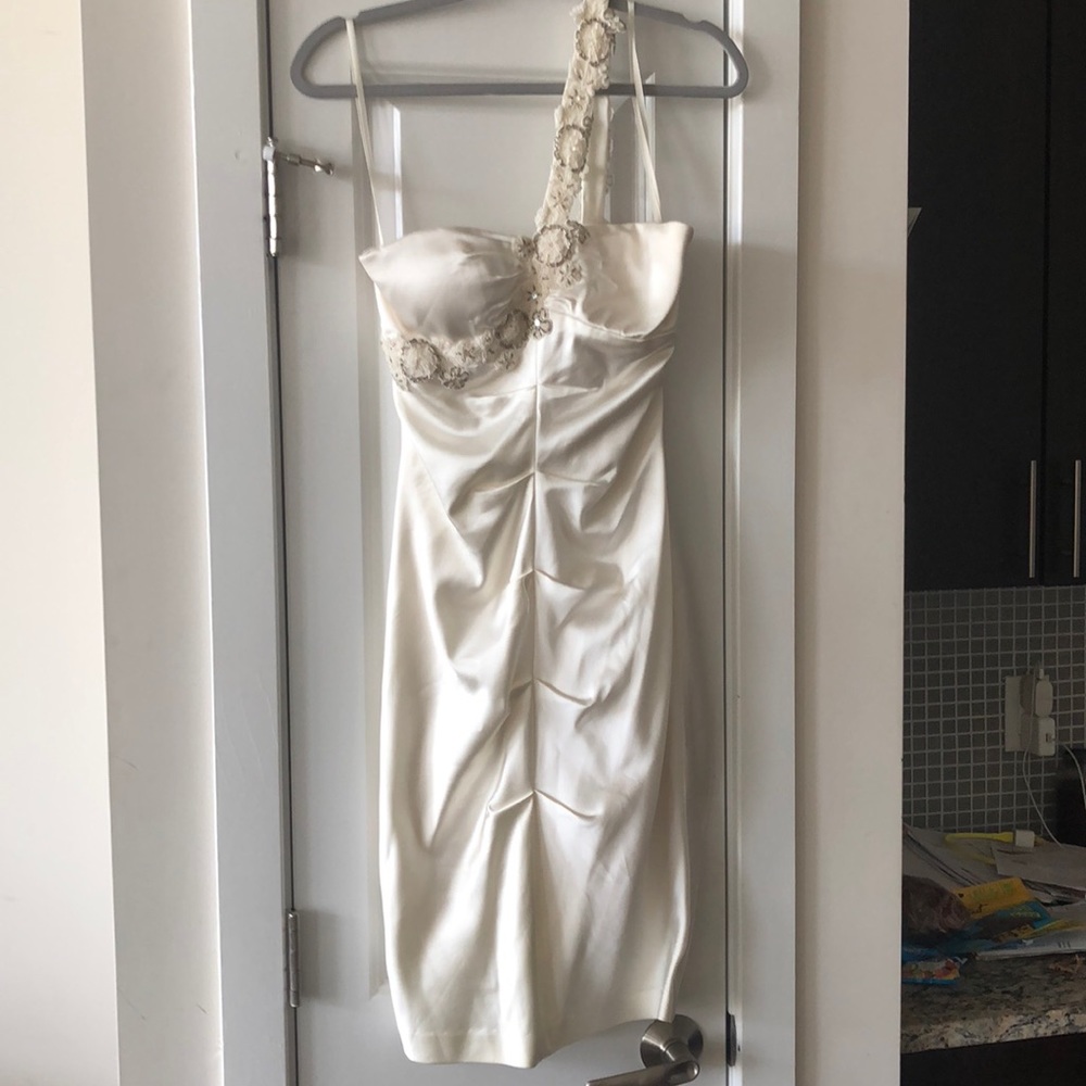 Ivory dress with one shoulder embellishment size 8